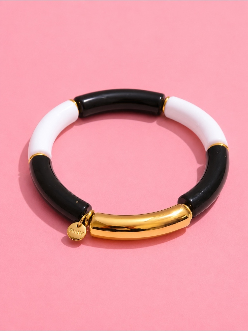 Modern White Black Tube Gold Bracelet